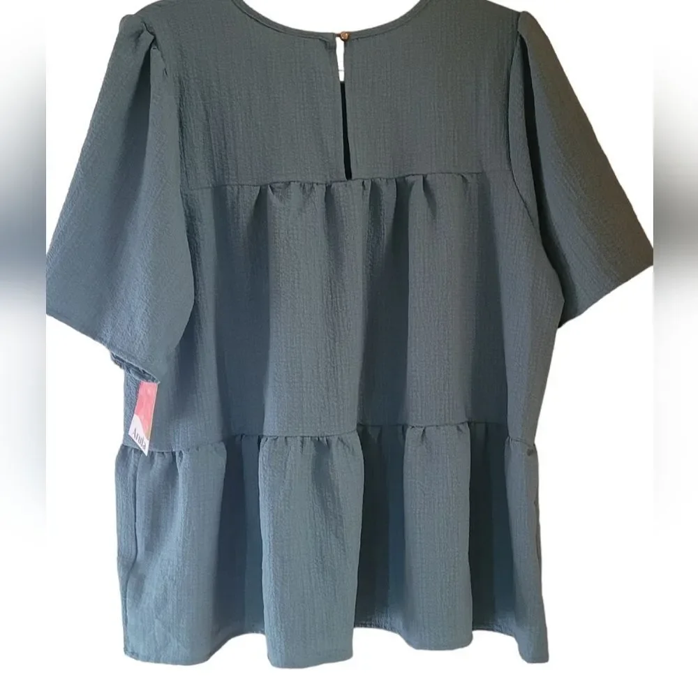 SOLD🎯Arula NWT Boho Tiered Blue Ruffle Blouse Size XL - Picture 3 of 12